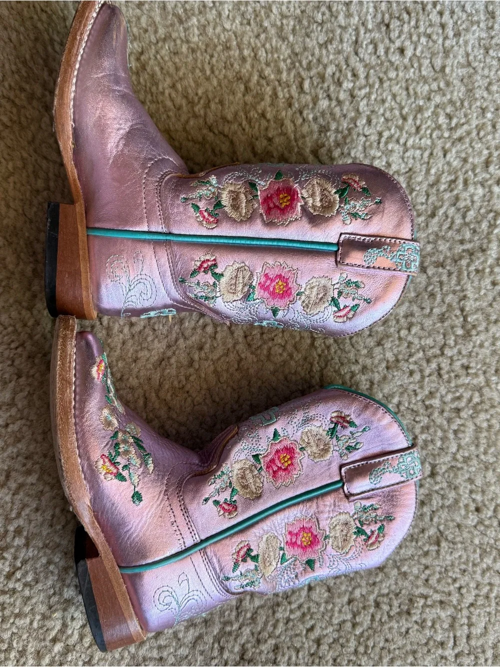 Macie Bean Metallic Pink Floral Embroidered toddler Cowboy Boots